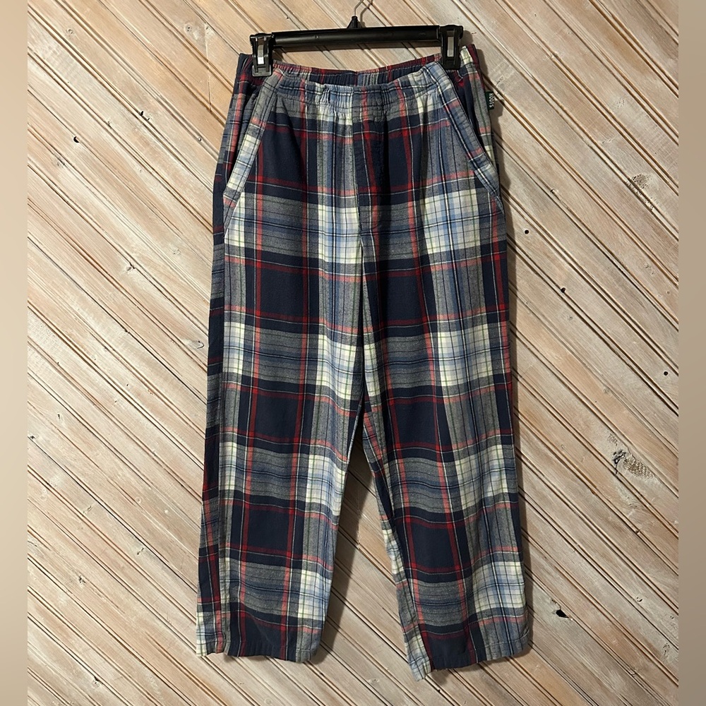 Roots Plaid Sleep Pants Pockets Navy, Red, White Pajama Bottoms